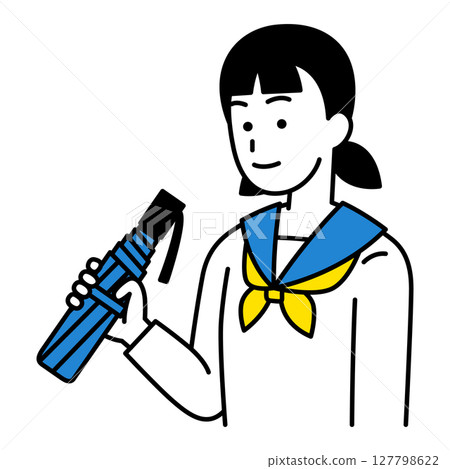 Female student with a folding umbrella Female student with a folding umbrella 127798622