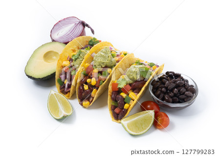 Vegan mexican Taco with beans 127799283
