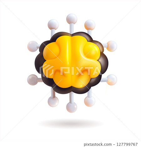 3D render of yellow and black brain with white spheres around in the style of 3D realism, cartoon design, 3D plastic with glossy highlights 3D render of yellow and black brain with white spheres around in the style of 3D realism, cartoon design, 3D plastic with glossy highlights 127799767
