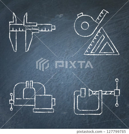 Carpenter tools chalkboard icon set 127799785