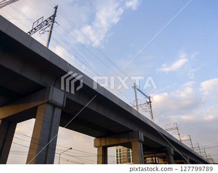 Elevated Suburban Train Track Beams. 127799789