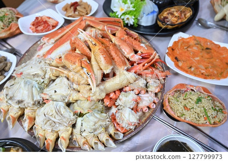 Korean seafood food. Korean steamed kingcrab Korean seafood food. Korean steamed kingcrab 127799973