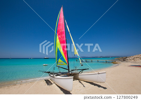 Catamaran sailboat in Illetes beach of Formentera 127800249