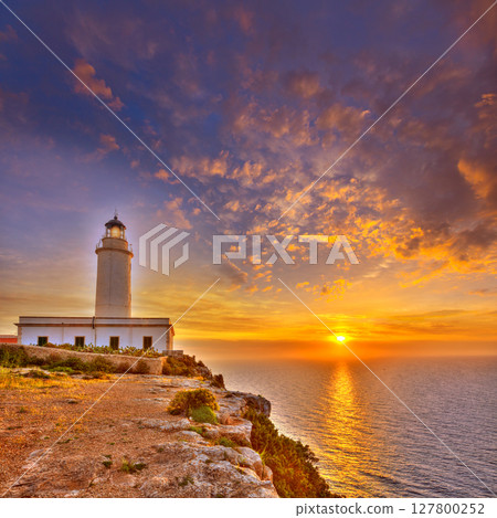 La Mola Cape Lighthouse Formentera at sunrise 127800252