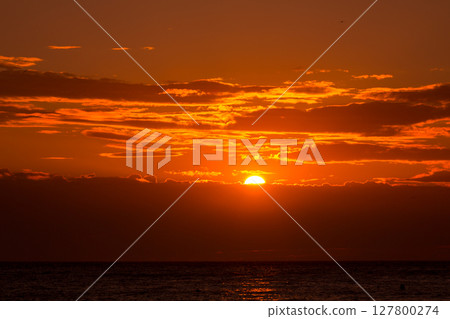 Sunset orange sky background at evening 127800274