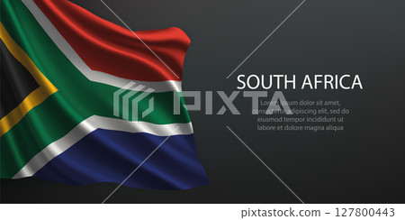 South Africa national flag waving on dark background 127800443