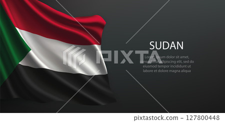 Sudan national flag waving on dark background 127800448