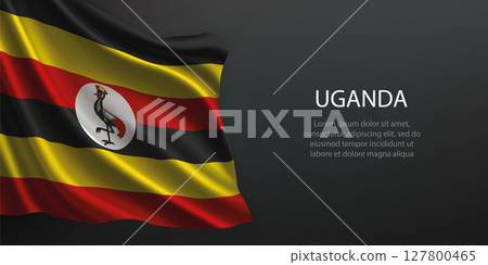 Uganda national flag waving on dark background Uganda national flag waving on dark background 127800465