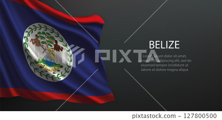 Belize national flag waving on dark background Belize national flag waving on dark background 127800500