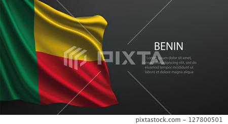 Benin national flag waving on dark background Benin national flag waving on dark background 127800501