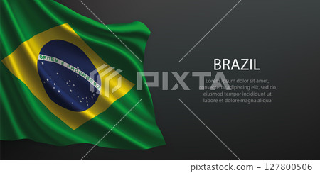 Brazil national flag waving on dark background 127800506
