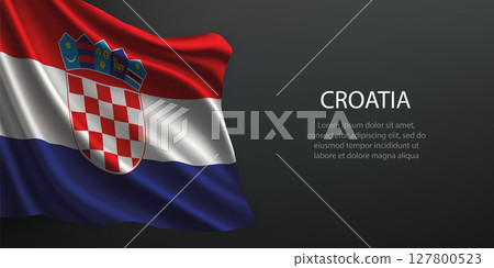 Croatia national flag waving on dark background Croatia national flag waving on dark background 127800523