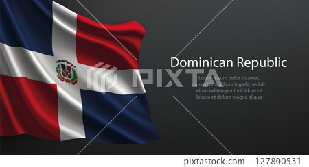 Dominican Republic national flag waving on dark background Dominican Republic national flag waving on dark background 127800531