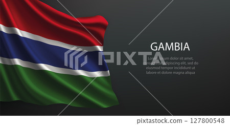 Gambia national flag waving on dark background 127800548