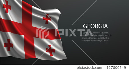 Georgia national flag waving on dark background 127800549