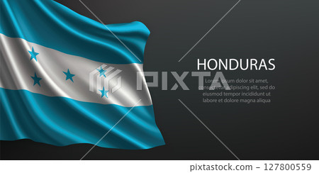 Honduras national flag waving on dark background 127800559