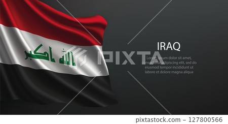 Iraq national flag waving on dark background 127800566
