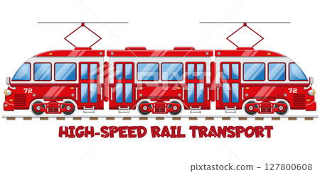 Funny high-speed passenger train. Isolated on white background. Side view. Vector illustration. Funny high-speed passenger train. Isolated on white background. Side view. Vector illustration. 127800608