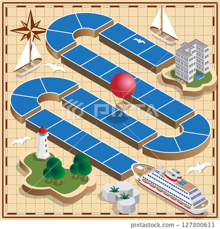 Traveling on a cruise ship. Isometric. Vector illustration. 127800611