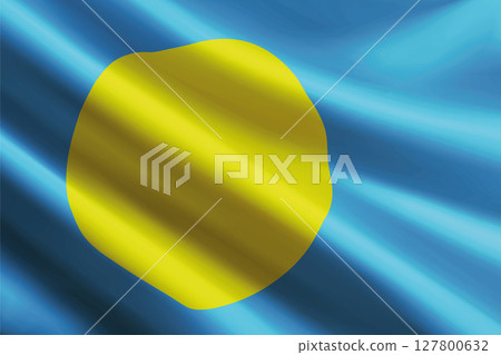 Palau flag waving in the wind, detailed silk texture 127800632