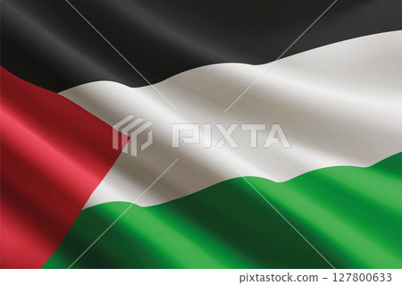 Palestine flag waving in the wind, detailed silk texture Palestine flag waving in the wind, detailed silk texture 127800633