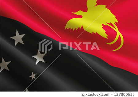 Papua New Guinea flag waving in the wind, detailed silk texture Papua New Guinea flag waving in the wind, detailed silk texture 127800635
