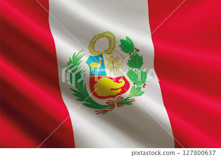 Peru flag waving in the wind, detailed silk texture Peru flag waving in the wind, detailed silk texture 127800637