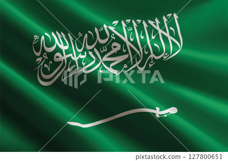 Saudi Arabia flag waving in the wind, detailed silk texture 127800651