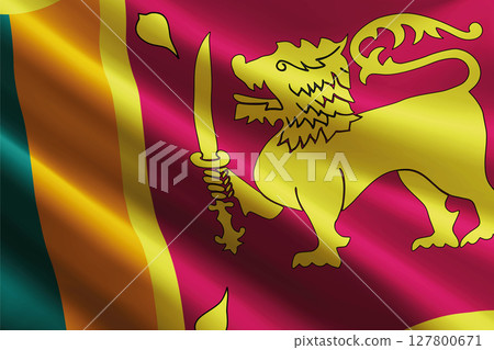Sri Lanka flag waving in the wind, detailed silk texture 127800671