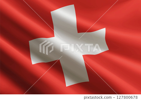 Switzerland flag waving in the wind, detailed silk texture Switzerland flag waving in the wind, detailed silk texture 127800678