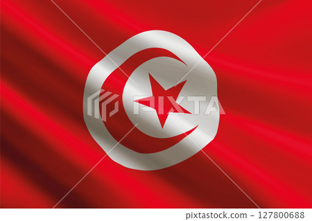 Tunisia flag waving in the wind, detailed silk texture 127800688