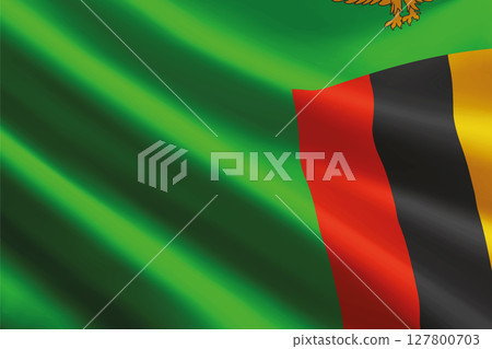 Zambia flag waving in the wind, detailed silk texture 127800703