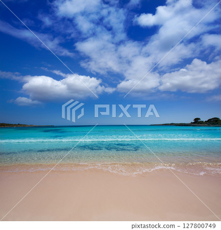 Menorca Son Saura beach in Ciutadella turquoise Balearic Menorca Son Saura beach in Ciutadella turquoise Balearic 127800749