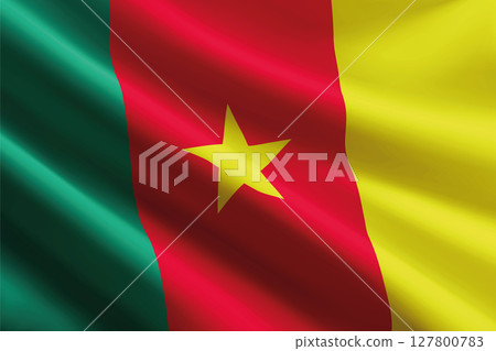 Cameroon flag waving in the wind, detailed silk texture 127800783