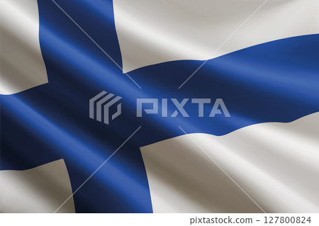 Finland flag waving in the wind, detailed silk texture 127800824