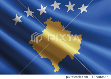 Kosovo flag waving in the wind, detailed silk texture Kosovo flag waving in the wind, detailed silk texture 127800856