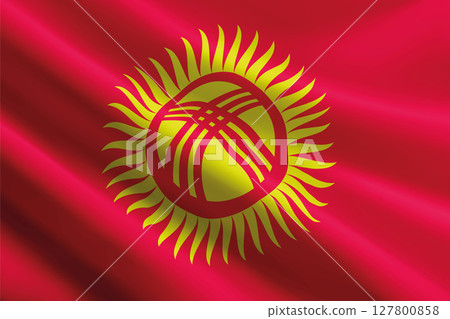 Kyrgyzstan flag waving in the wind, detailed silk texture Kyrgyzstan flag waving in the wind, detailed silk texture 127800858