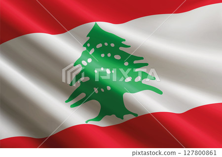 Lebanon flag waving in the wind, detailed silk texture 127800861