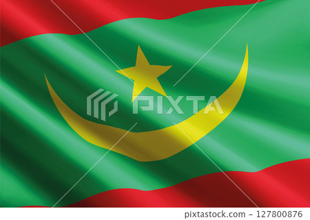 Mauritania flag waving in the wind, detailed silk texture 127800876