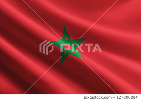 Morocco flag waving in the wind, detailed silk texture 127800884