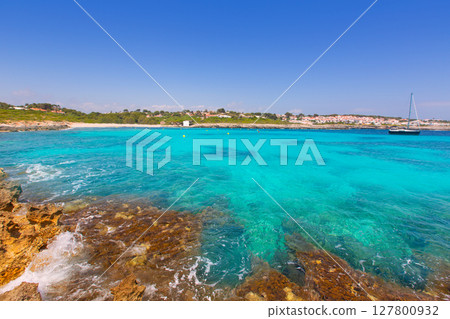 Binibeca beach in Menorca at Binibequer Vell village 127800932