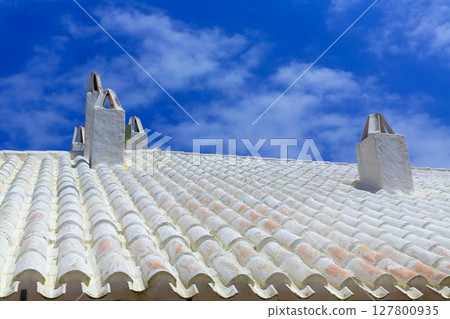 Binibequer Vell in Menorca White roof chimney Sant Lluis Binibequer Vell in Menorca White roof chimney Sant Lluis 127800935