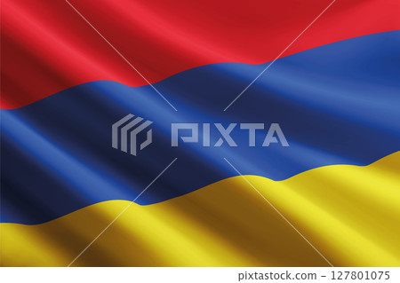 Armenia flag waving in the wind, detailed silk texture 127801075