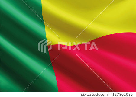Benin flag waving in the wind, detailed silk texture 127801086