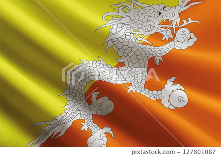 Bhutan flag waving in the wind, detailed silk texture 127801087