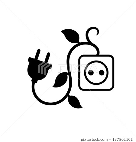 Eco power plug with leaf vine and socket icon 127801101