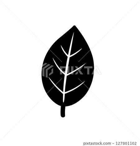 Minimal black leaf icon with white vein lines Minimal black leaf icon with white vein lines 127801102