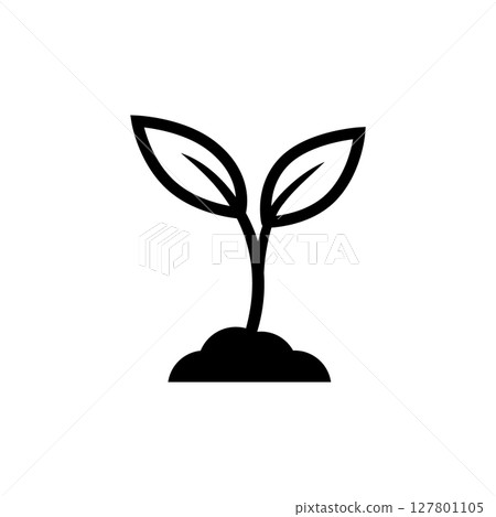 Simple plant sprout icon with two leaves and soil 127801105