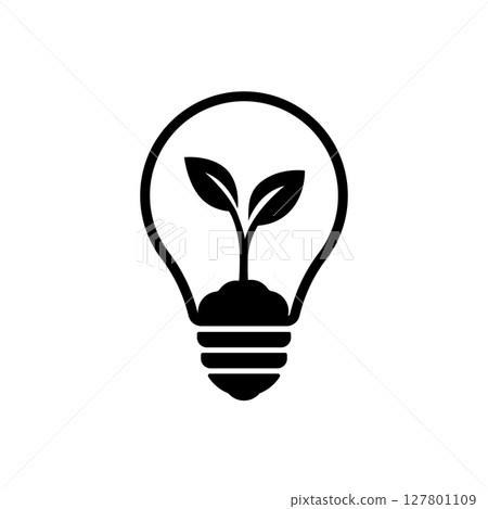 Eco-friendly light bulb icon with plant sprout inside Eco-friendly light bulb icon with plant sprout inside 127801109