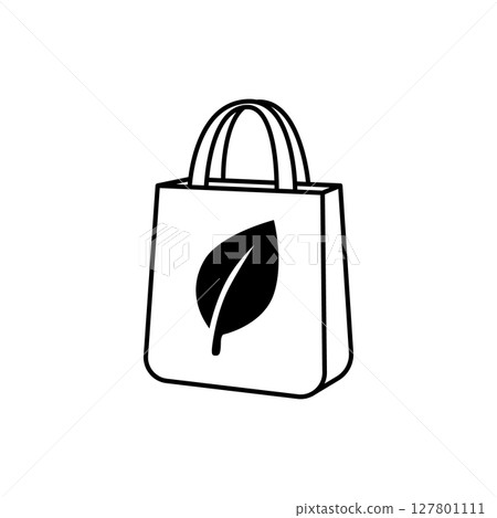 Reusable eco shopping bag icon with leaf symbol Reusable eco shopping bag icon with leaf symbol 127801111